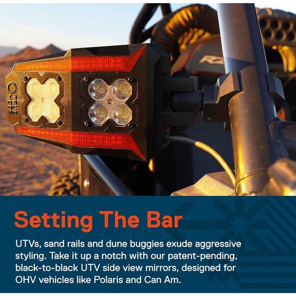 UTV Side Mirrors w/ Amber Turn Signals & LED Pods – Fits RZR Ranger Can-Am - Picture 2 of 8